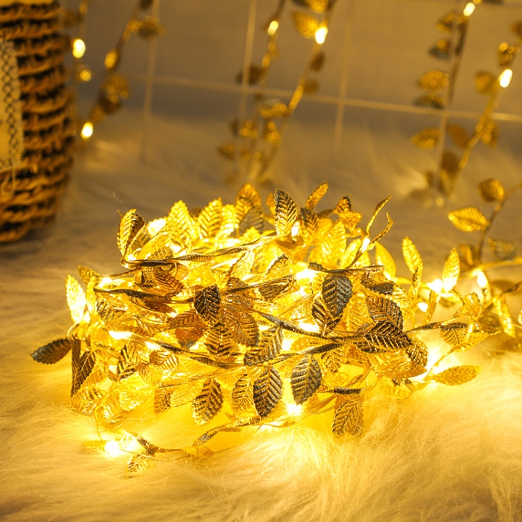 LED Artificial Golden Leaf Vine Light String For Christmas Holiday Decoration