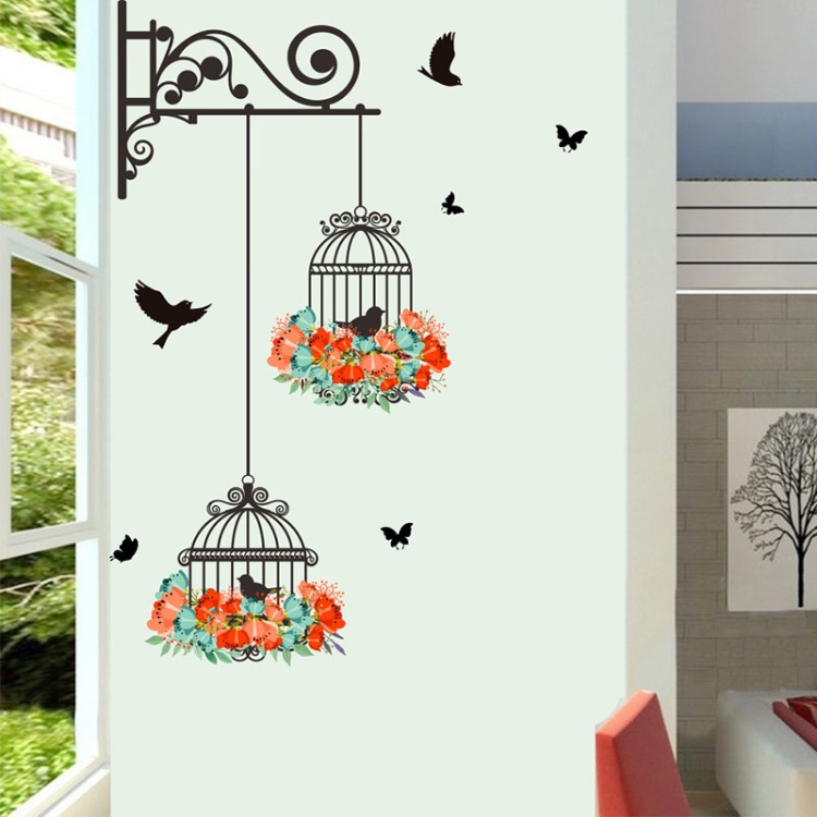Birdcage Flower Flying Living Room Nursery Room Wall Stickers Vinyl Wall Decals Wall Sticker