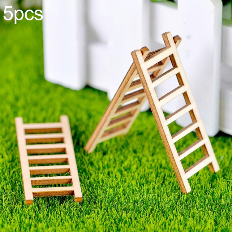 5pcs Simulation Ladder Decoration Wooden Staircase Corridor Micro Landscape Succulent Potted DIY Decorations