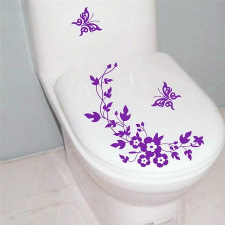 Butterfly Flower Vine Bathroom Wall Stickers Home Decoration Wallpaper Wall Decals For Toilet Decorative Sticker