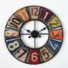 Digital Round Retro Wall Clock Creative License Plate Wrought Iron Decorative Clock