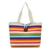 Color Canvas Stripe Contrast Color Shoulder Bag Large Capacity Handbag Green Shopping Bag