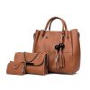 3 in 1 Casual PU Shoulder Bag Ladies Handbag Messenger Bag with Bear Tassel