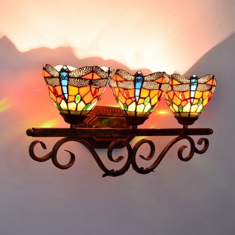 Retro Dragonfly Color Three-heads Wall Lamp Mirror Headlight Corridor Bar Creative Decoration Light