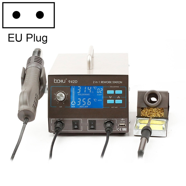 BAKU BA-942D 220V 700W 2 in 1 Digital Display Adjustable Temperature Hot Air Gun Set, EU Plug