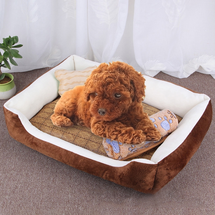 Dog Bone Pattern Big Soft Warm Kennel Pet Dog Cat Mat Blanket,with Rattan Mat & Blanket Size: XXS, 45×30×15cm