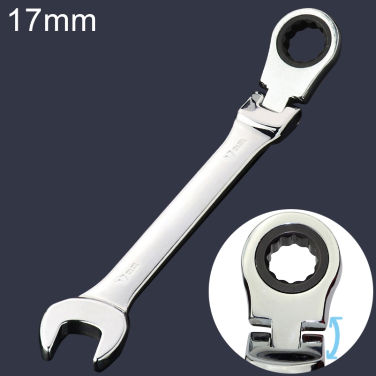 17mm Dual-use Opening Plum Ratcheting Angled Wrench , Length: 22.5cm