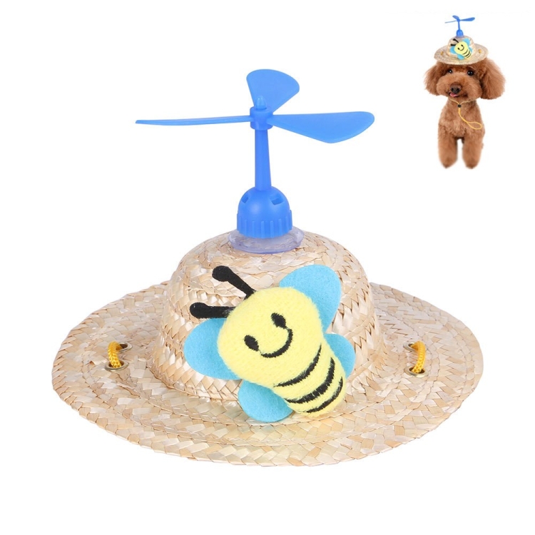 Pet Bamboo Dragonfly Straw Hat Headdress Cat Dog Decoration