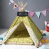 Cotton Canvas Pet Tent Cat and Dog Bed with Cushion