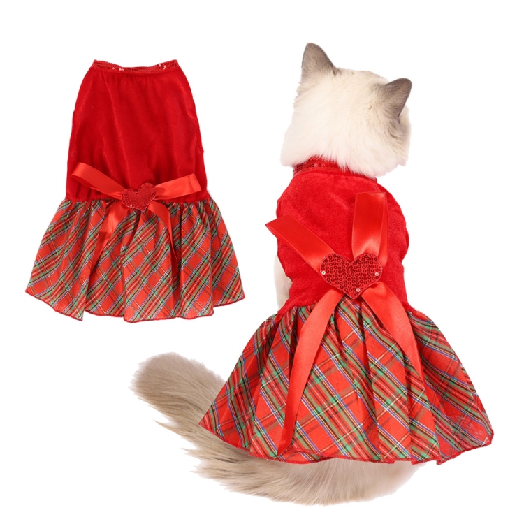 Christmas Pet Dog Plaid Butterfly Skirt