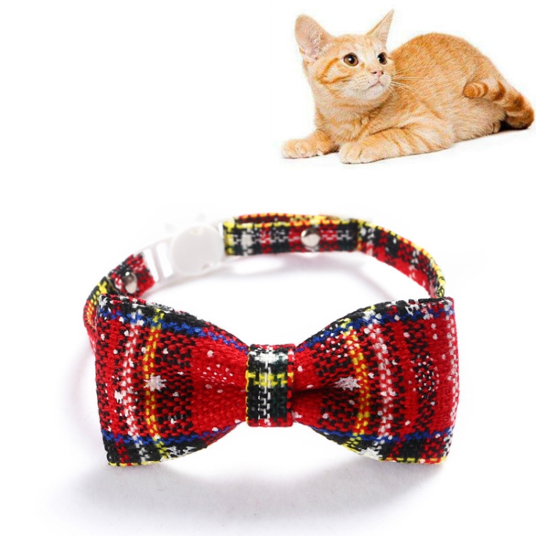 Snowflake Christmas Red Plaid Adjustable Pet Bow Tie Collar Bow Knot Cat Dog Collar