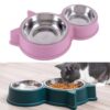 Pet Cat Ears Stainless Steel Double Bowl
