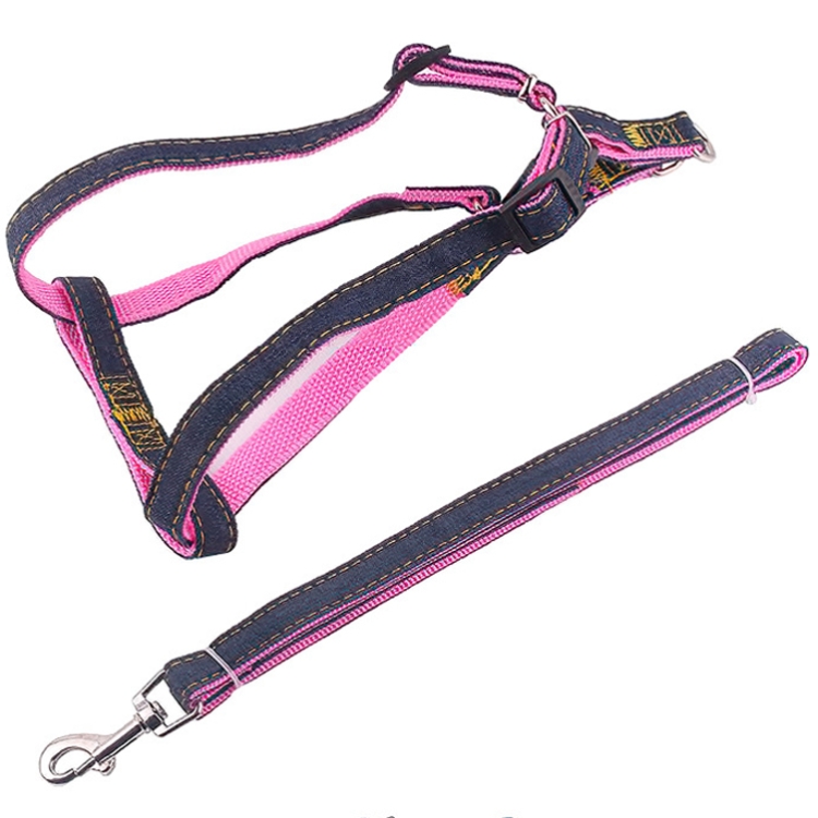 BG-Q1025 Leash+Chest Strap Thickened Strong Denim Pet Dog Leash Set