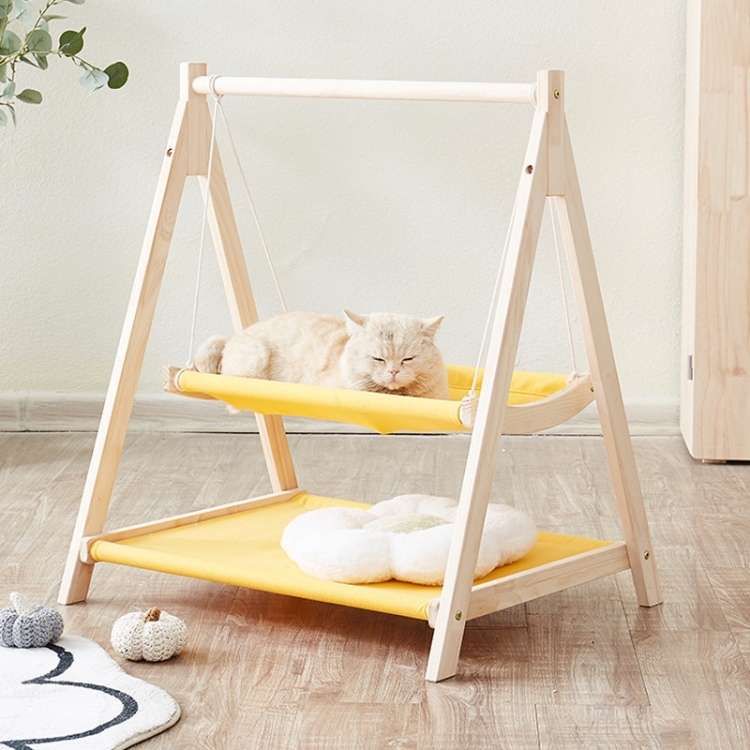 Solid Wood Cat Double-Layer Hammock Universal Cat Bed Washable Kitten Swing