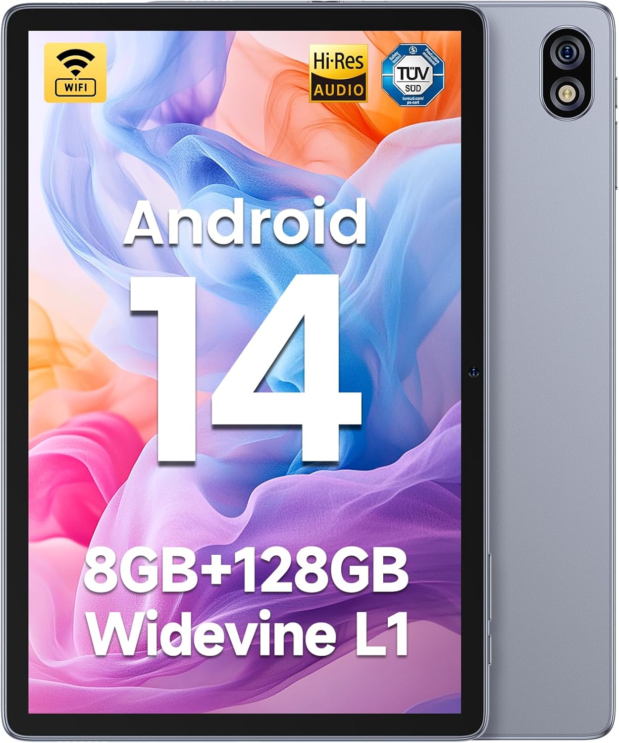 Ulefone Android 14 Tablet, Tab W10 WiFi Tablets 10.1" 8GB RAM+128GB ROM/TF 1TB, Widevine L1 6600mAh Octa core, 8MP+5MP Cameras, Dual Speakers - Portable Tablet for Work/Study/Entertainment (Gray)