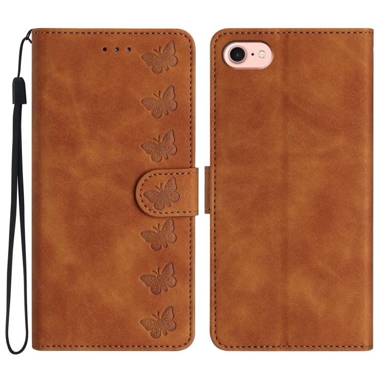 Seven Butterflies Embossed Leather Phone Case, For iPhone 16e, For iPhone 16 Pro Max, For iPhone 16 Pro, For iPhone 16 Plus