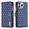 Diamond Lattice Zipper Wallet Leather Flip Phone Case, For iPhone 16 Pro Max, For iPhone 16 Pro, For iPhone 16 Plus, For iPhone 16