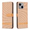 Color Block Denim Texture Leather Phone Case, For iPhone 15 Plus, For iPhone 15