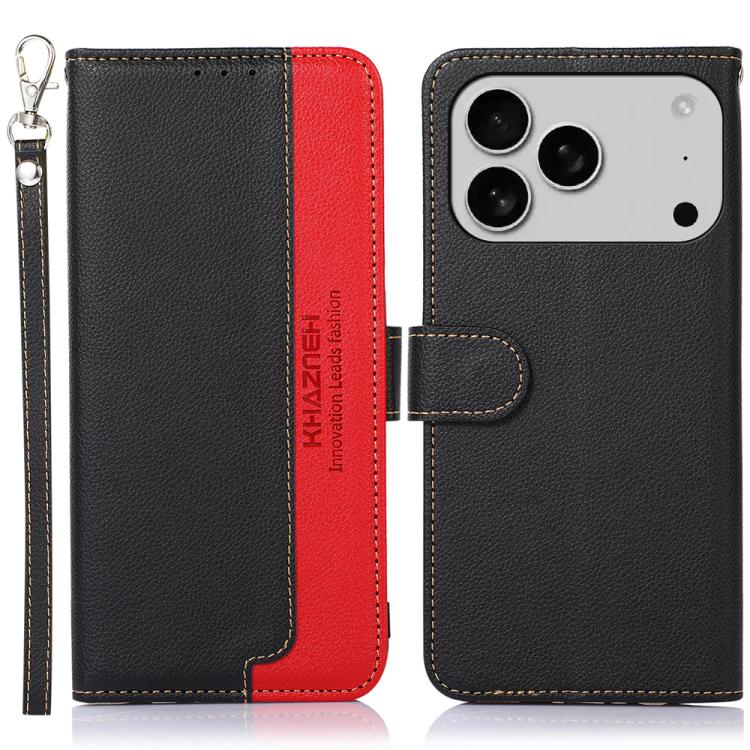 KHAZNEH Litchi Texture Leather RFID Phone Case, For iPhone 17 Pro Max, For iPhone 17 Pro, For iPhone 17, For iPhone 17 Air, iPhone 16e, For iPhone 16 Pro Max