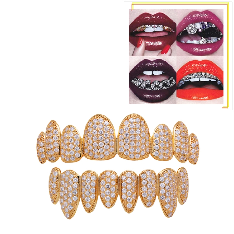 Hip Hop Braces Inlaid With Zircon, Eight Teeth Inlaid With Drill, Upper And Lower Dentures Set COS Props