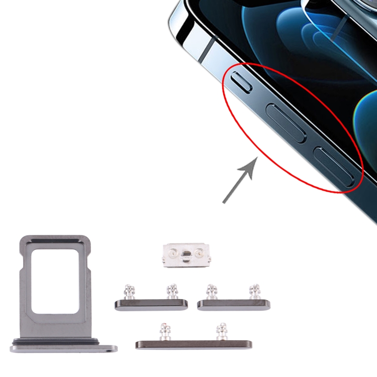 SIM Card Tray + Side Keys for iPhone 12 Pro Max, For iPhone 12 Pro Max (Single card)