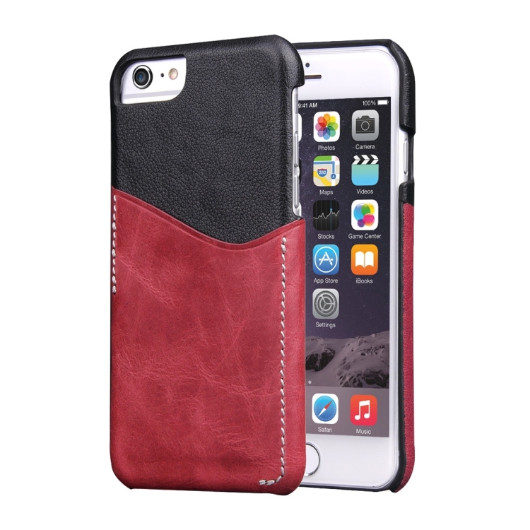 For iPhone 6 & 6s Genuine Cowhide Leather Color Matching Back Cover Case with Card Slot