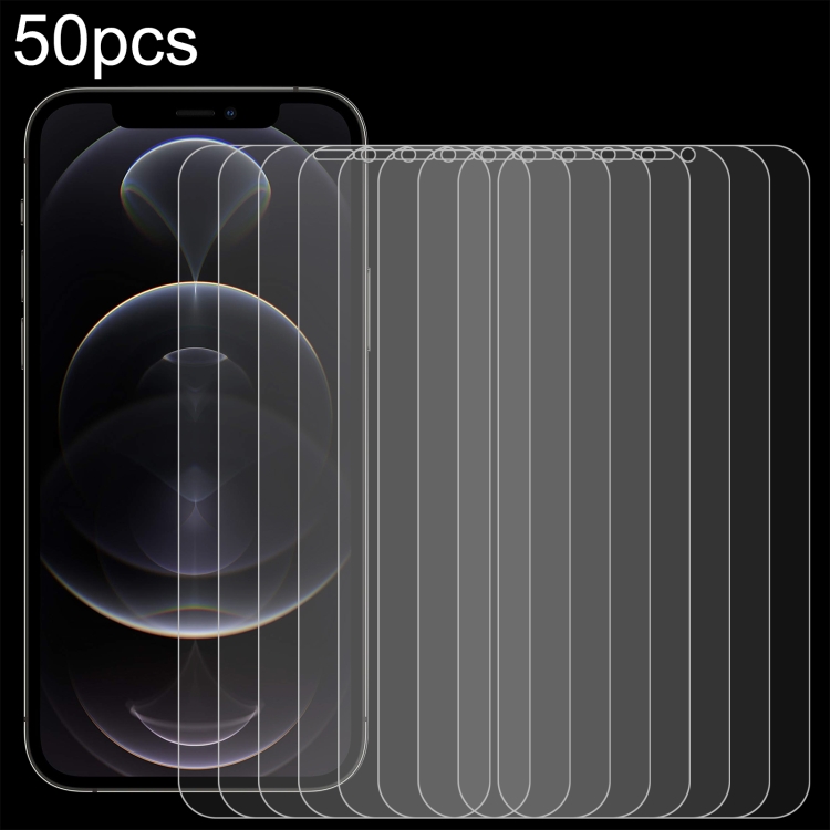 For iPhone 12 Pro Max 50pcs 0.26mm 9H 2.5D Tempered Glass Film (Open Hole)