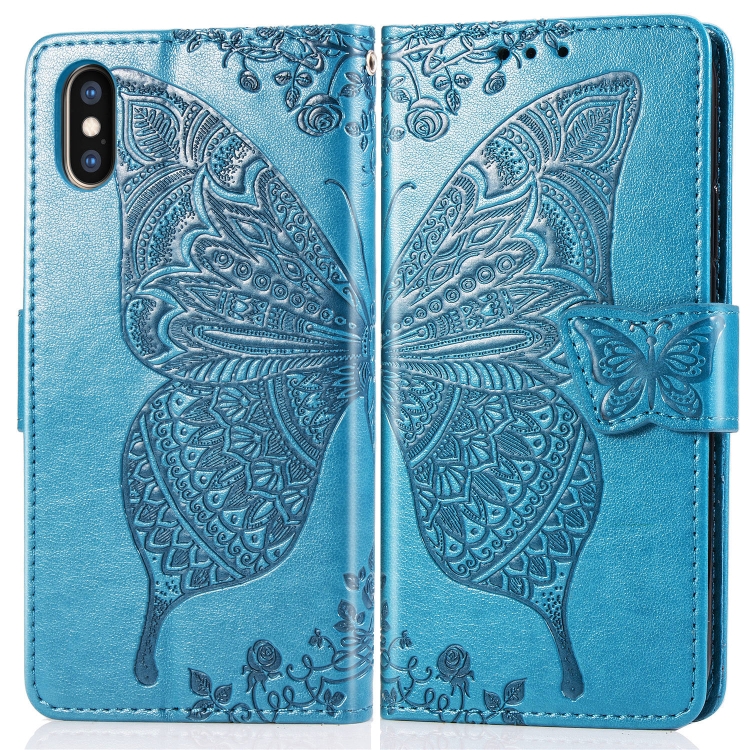For iPhone XS Max Butterfly Love Flowers Embossing Horizontal Flip Leather Case with Holder & Card Slots & Wallet & Lanyard, For iPhone XS Max
