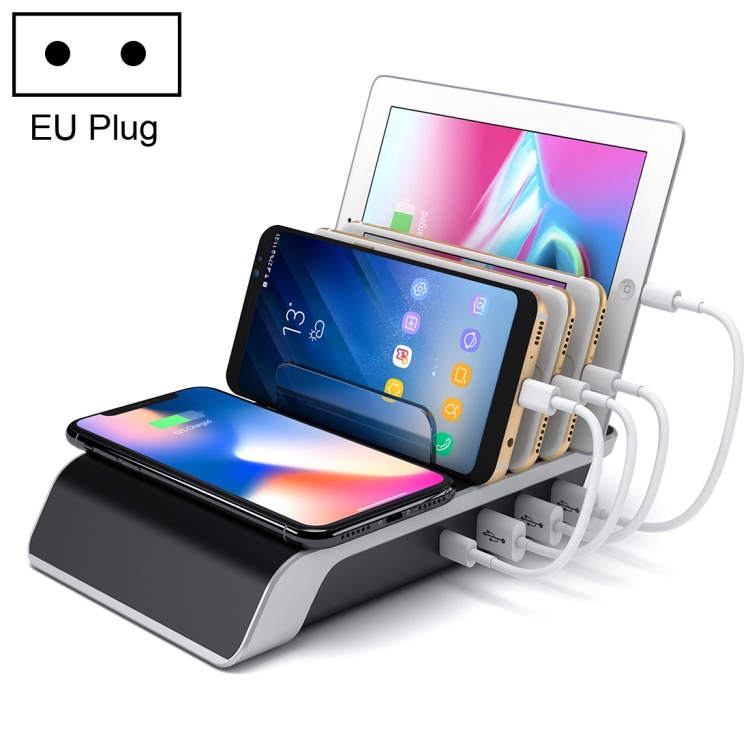 UD09 4 USB Ports Qi Standard Wireless Charger Phone Desktop Stand Holder, EU Plug