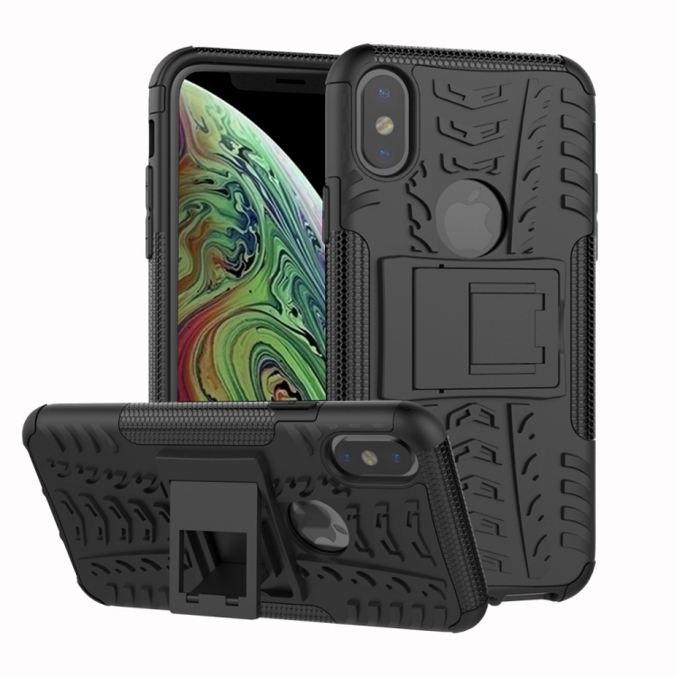For iPhone X / XS Tire Texture TPU+PC Shockproof Case with Holder, For iPhone X / XS, For X / XS
