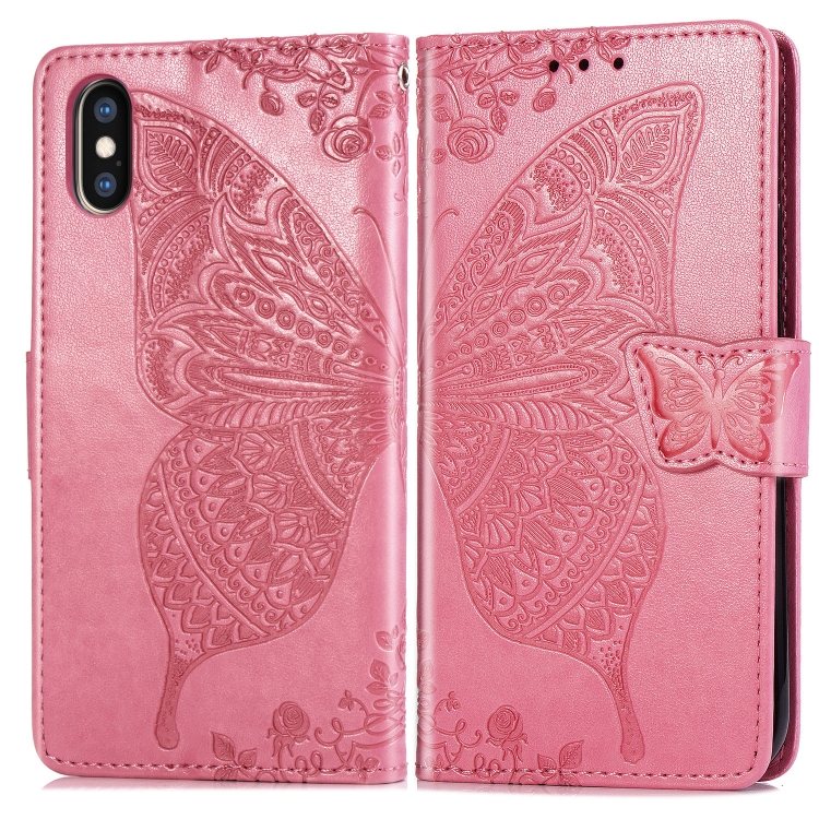 For iPhone X Butterfly Love Flowers Embossing Horizontal Flip Leather Case with Holder & Card Slots & Wallet & Lanyard, For iPhone X