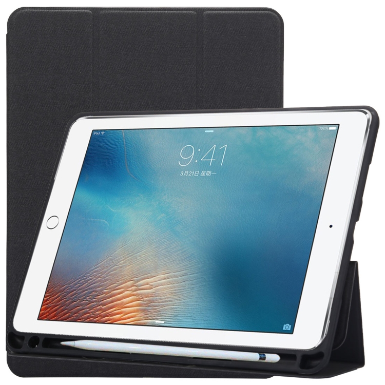 Cloth Texture Pattern Case for iPad 9.7 (2018) & iPad 9.7 inch (2017), with Three-folding Holder & Pen Slots, For iPad 9.7 (2018) & iPad 9.7(2017), For iPad 9.7 (2018) & iPad 9.7 (2017), For  iPad 9.7 (2018) & iPad 9.7, For iPad 9.7 (2018) & iPad 9.7