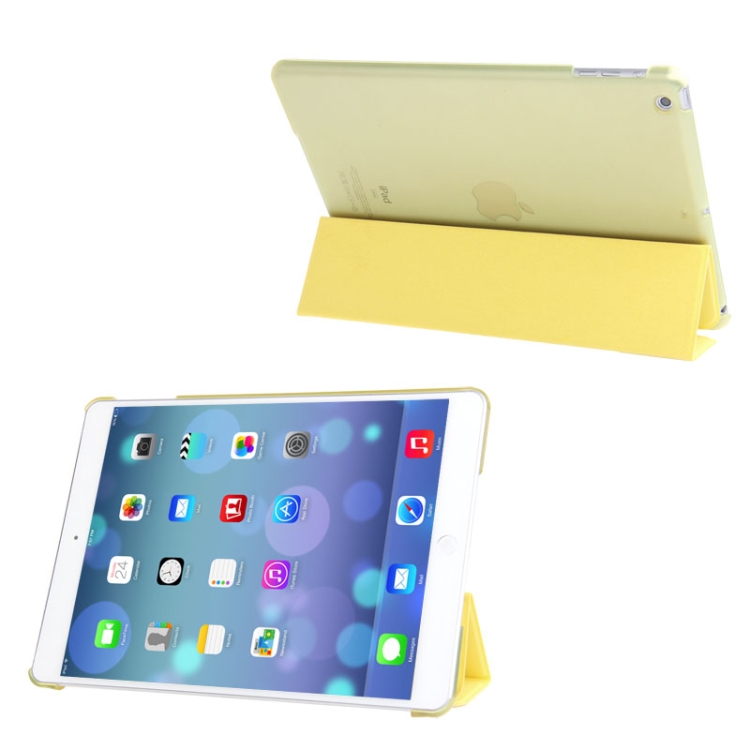 3-folding Leather Cover Frosted Plastic Case with Holder & Sleep / Wake-up Function for iPad Air