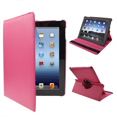 360 Degree Rotatable PU Leather Case with Sleep / Wake-up Function & Holder for New iPad (iPad 3) / iPad 2 / iPad 4, Red Plum