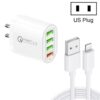 QC-04 QC3.0 + 3 x USB2.0 Multi-ports Charger with 3A USB to 8 Pin Data Cable,US Plug, US Plug + 8 Pin Cable