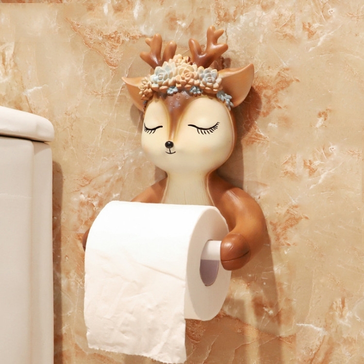 Punch-free Cartoon Animal Creative Home Roll Bathroom Wall-mounted Tissue Box, Little Deer, Baby Deer