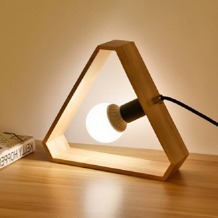Retro Wooden Art Bedroom Bedside Eye Protection LED Desk Lamp, AC 220V, US Plug, Triangle Shape, Hexagon Shape, Square Shape