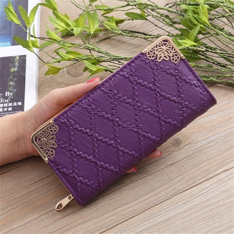 Embossed Lingge Long Wallet Retro Pattern Multi-Card Clutch Bag