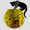 3D Acrylic Cat Mirror Wall Clock DIY Fashion Home Decoration