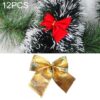 12 PCS Flocked Bow Christmas Tree Decoration, gold, red, silver