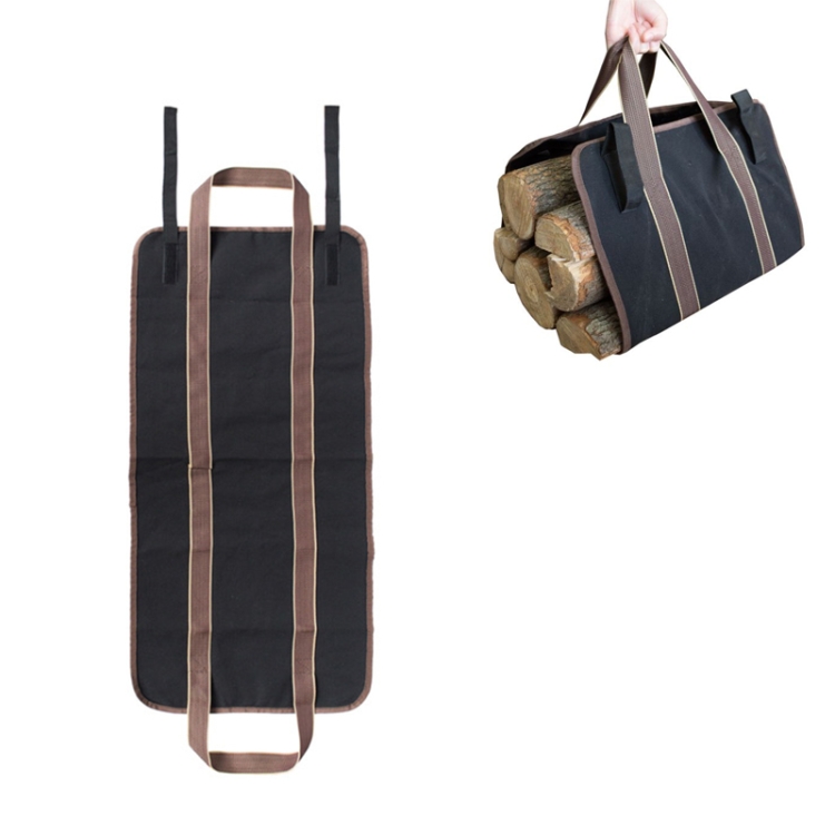 Outdoor Large Capacity Canvas Logging Package Firewood Storage Bag, Black, Khaki