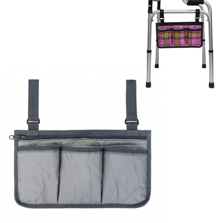 Walking Aid Wheelchair Armrest Side Storage Bag Car Storage Hanging Bag, Gray, Blue Check, Red Check