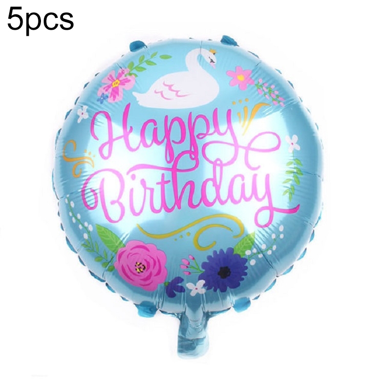 5 PCS Round White Swan Aluminum Balloon Birthday Party Decoration Toy, 18 inches