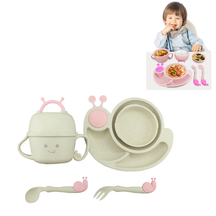 Creative Anti-scald Children Tableware Baby Snail Compartment Spoon Cup Bowl, Beige, Pink, Green