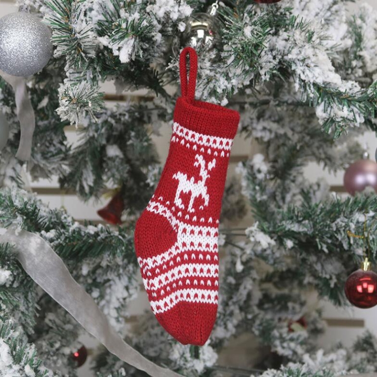 Christmas Decorations Christmas Socks Knitted Wool Socks Gift Bags, Red Elk, White Elk