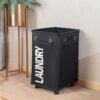 Bathroom Oxford Waterproof Dirty Clothes Laundry Foldable Storage Basket Hamper with Wheels