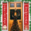 Christmas Decoration Door Hanging Christmas Atmosphere Decoration Christmas Couplet Curtain, Santa Snowman, English Letter, Red And Green Christmas Tree, Blue Snow Scene