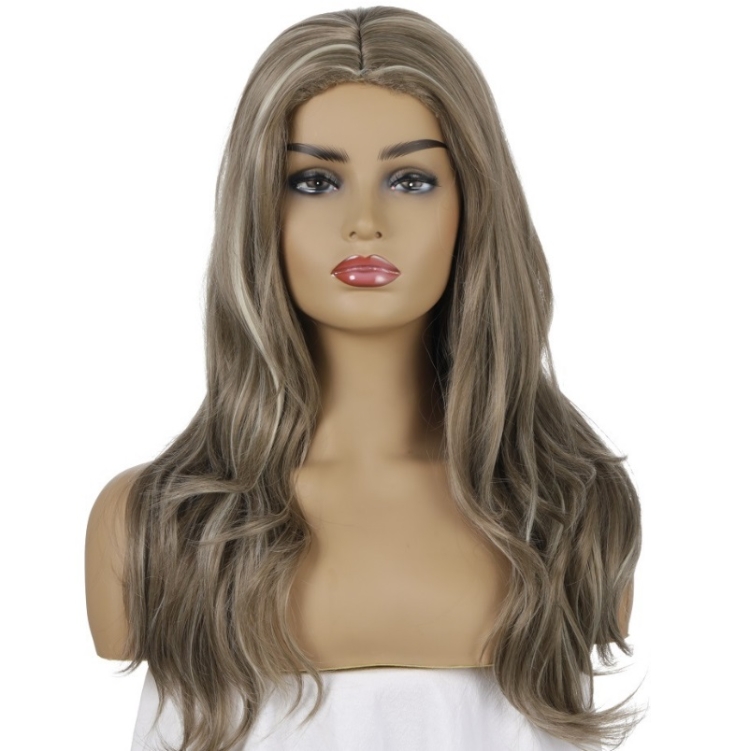 Women Split Wigs Long Curly Hair Synthetic Headgear, Linen Brown + Light Gold, Dark Brown + Light Gold, Light Gold + Brown