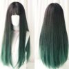 Gradient Color Long Straight Hair Wig Female Chemical Fiber Headgear Simulation Hair, Malachite Green Gradient 65CM, Milk Tea Gradient 65CM, Haze Purple Gradient 65CM