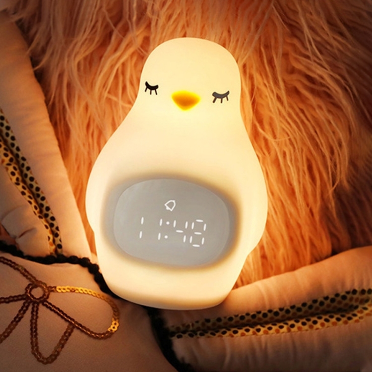Creative Multifunctional Penguin Silicone Cute Beans Wake Children Sleeping LED Electronic Alarm Clock
